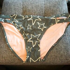 Summer Mae Olive Green Side Strap Star Print Bikini Bottom Size M NWOT #